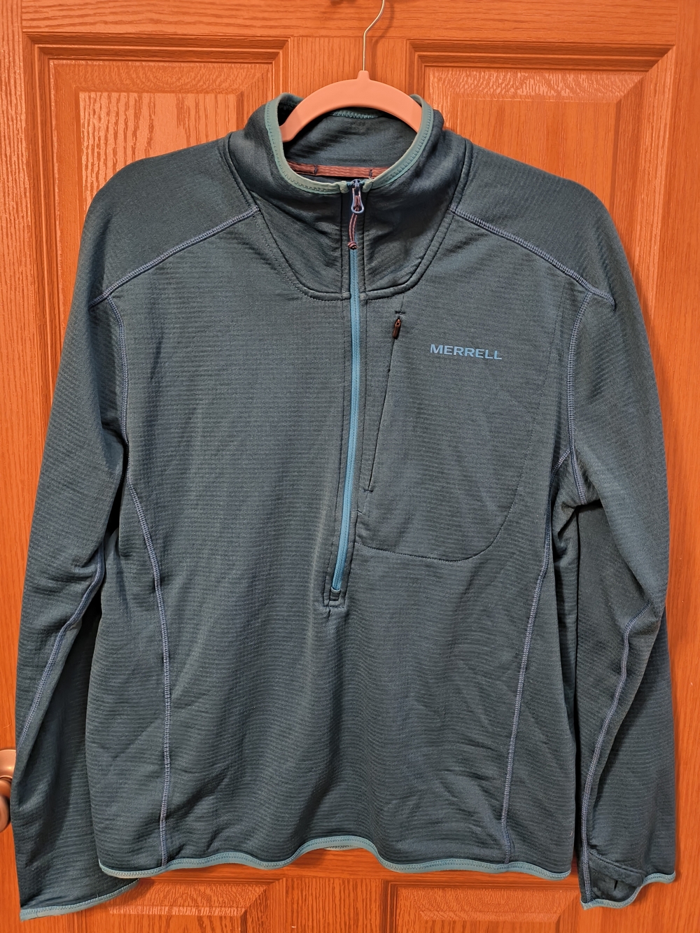 Merrell Men's Dark Green Half-Zip Lightweight Fleece with Teal Trim